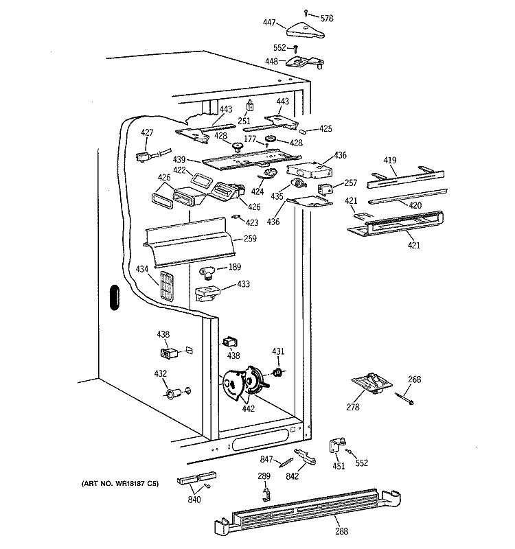 FRESH FOOD SECTION Diagram and Parts List for TPX24SIYEBS  General Electric Refrigerator