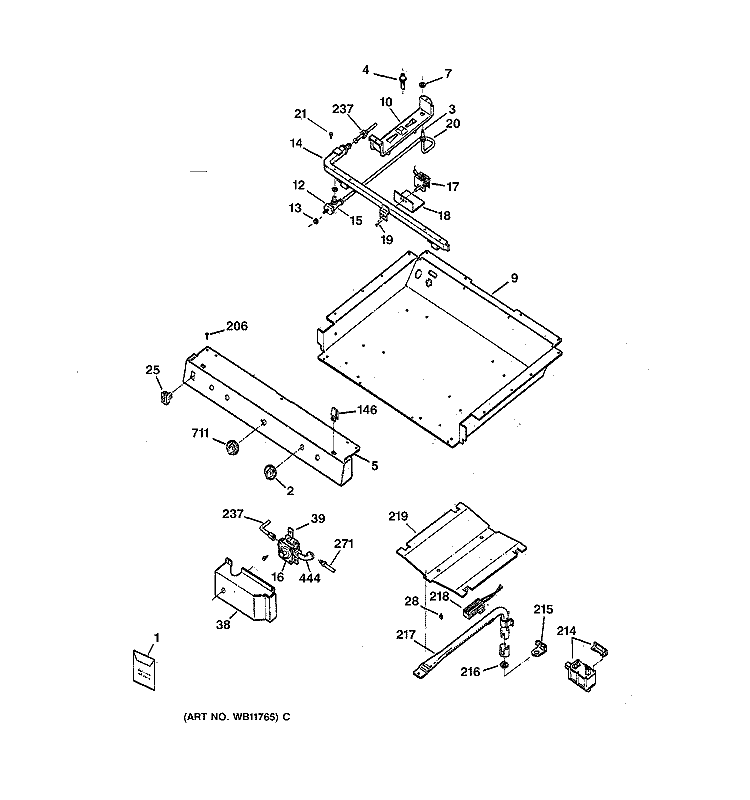 GAS & BURNER PARTS Diagram and Parts List for JGBS21PEW3WH  General Electric Range