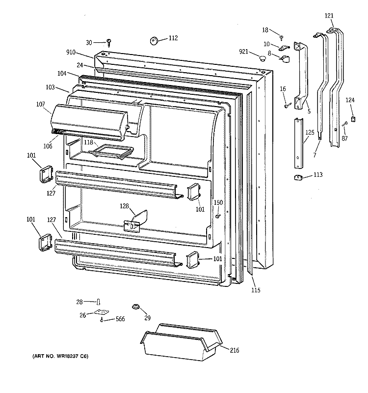 FRESH FOOD DOOR Diagram and Parts List for TBX18JAXPRWW  General Electric Refrigerator