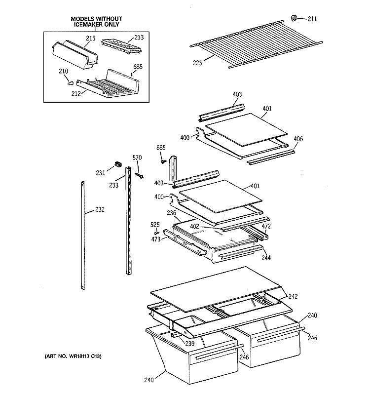 SHELF PARTS Diagram and Parts List for TBX18JAXPRWW  General Electric Refrigerator