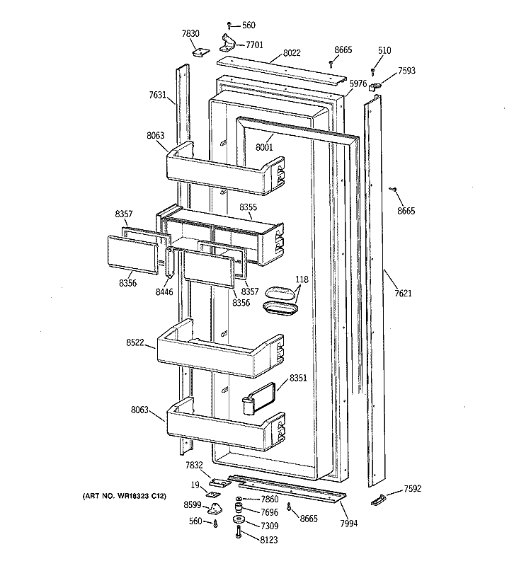 FRESH FOOD DOOR Diagram and Parts List for ZIS42NXA  General Electric Refrigerator