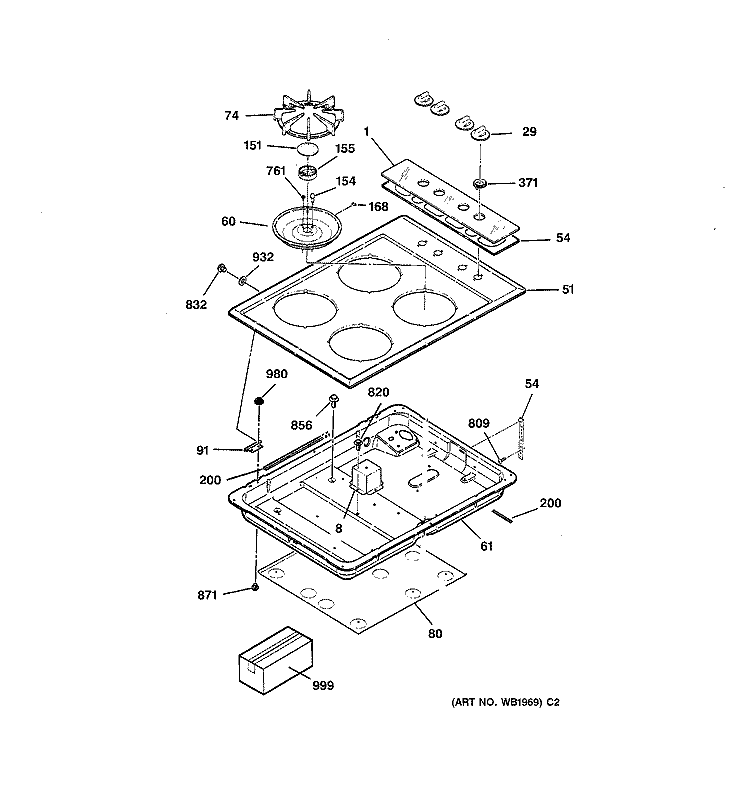 COOKTOP Diagram and Parts List for JGP326WEV3WW  General Electric Cooktop