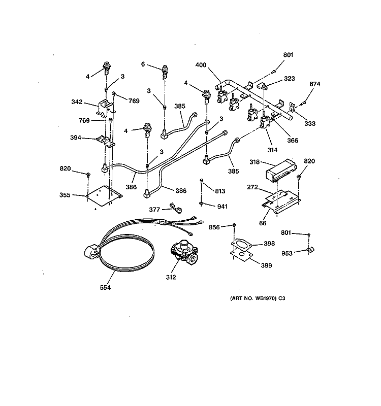 BURNER PARTS Diagram and Parts List for JGP326WEV3WW  General Electric Cooktop