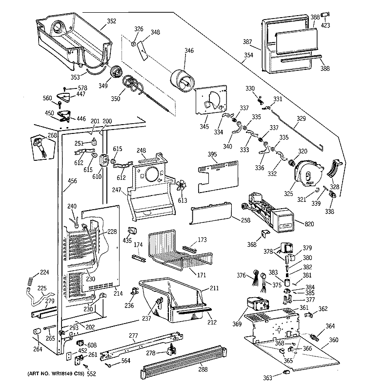 FREEZER SECTION Diagram and Parts List for TFX22VRZAAA  General Electric Refrigerator