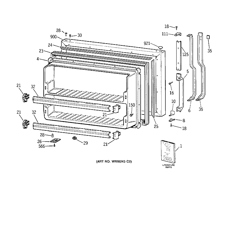 FREEZER DOOR Diagram and Parts List for TBX24JIZDRAA  General Electric Refrigerator