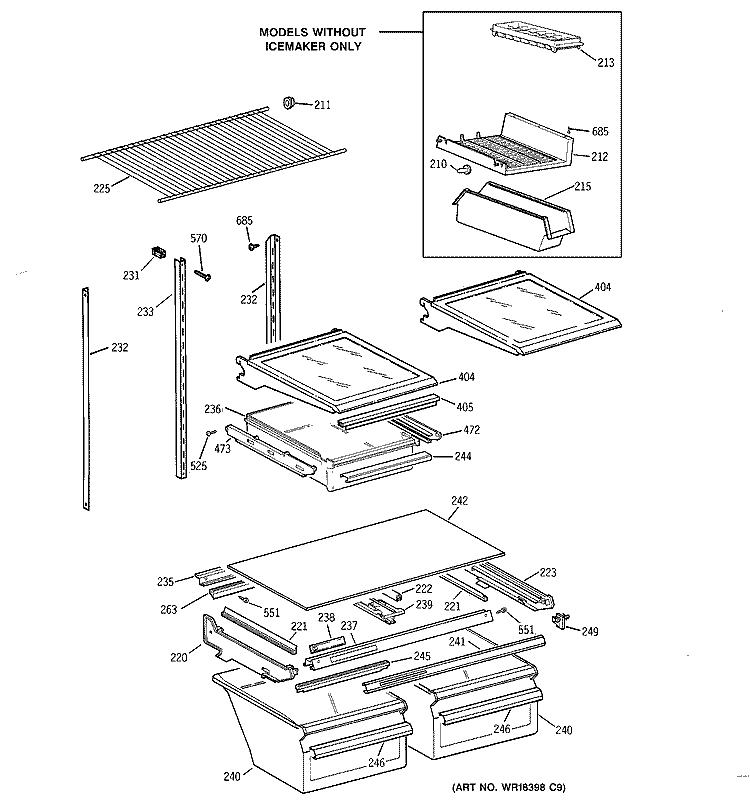SHELF PARTS Diagram and Parts List for TBX24JIZDRAA  General Electric Refrigerator
