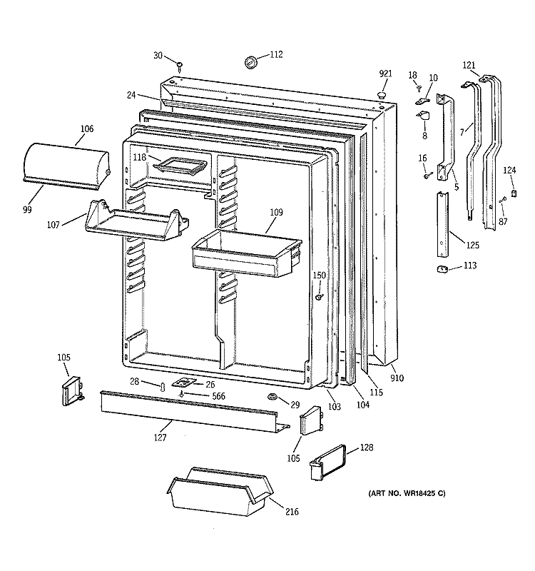 FRESH FOOD DOOR Diagram and Parts List for TBX19ZAZARWW  General Electric Refrigerator