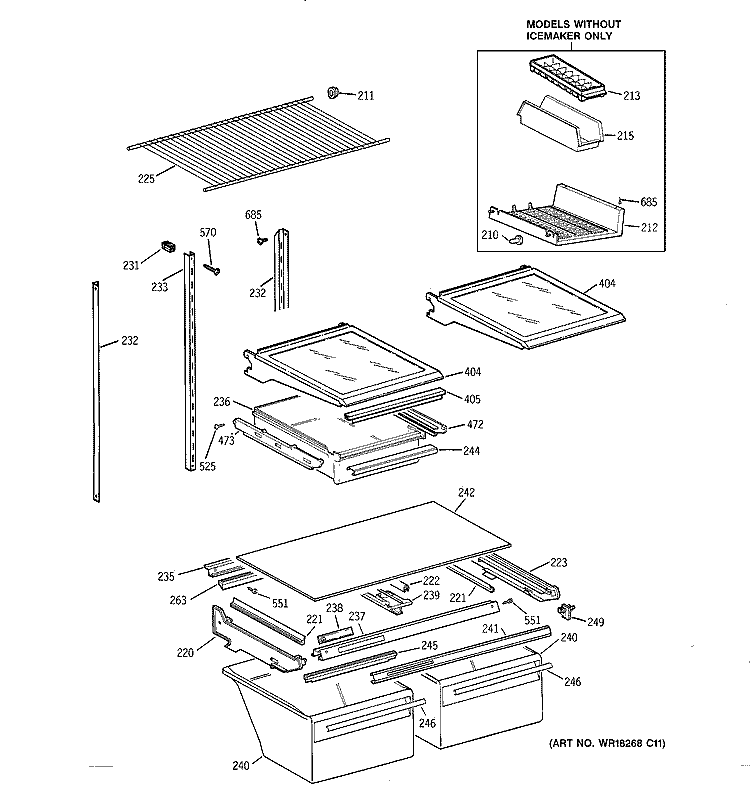 SHELF PARTS Diagram and Parts List for TBX19ZAZARWW  General Electric Refrigerator