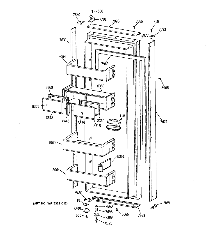 FRESH FOOD DOOR Diagram and Parts List for ZIS48NXA  General Electric Refrigerator