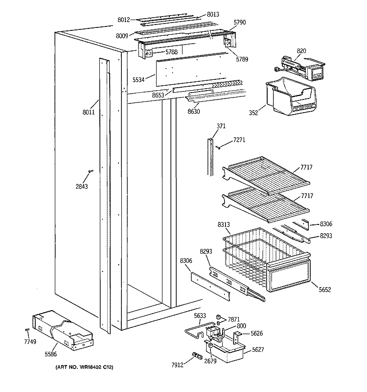 FREEZER SECTION Diagram and Parts List for ZIS48NXA  General Electric Refrigerator