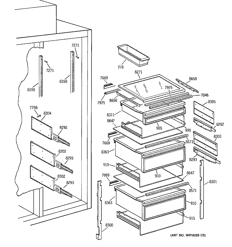 FRESH FOOD SECTION Diagram and Parts List for ZIS48NXA  General Electric Refrigerator