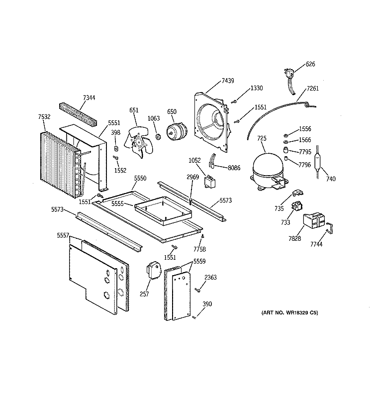 UNIT PARTS Diagram and Parts List for ZIS48NXA  General Electric Refrigerator