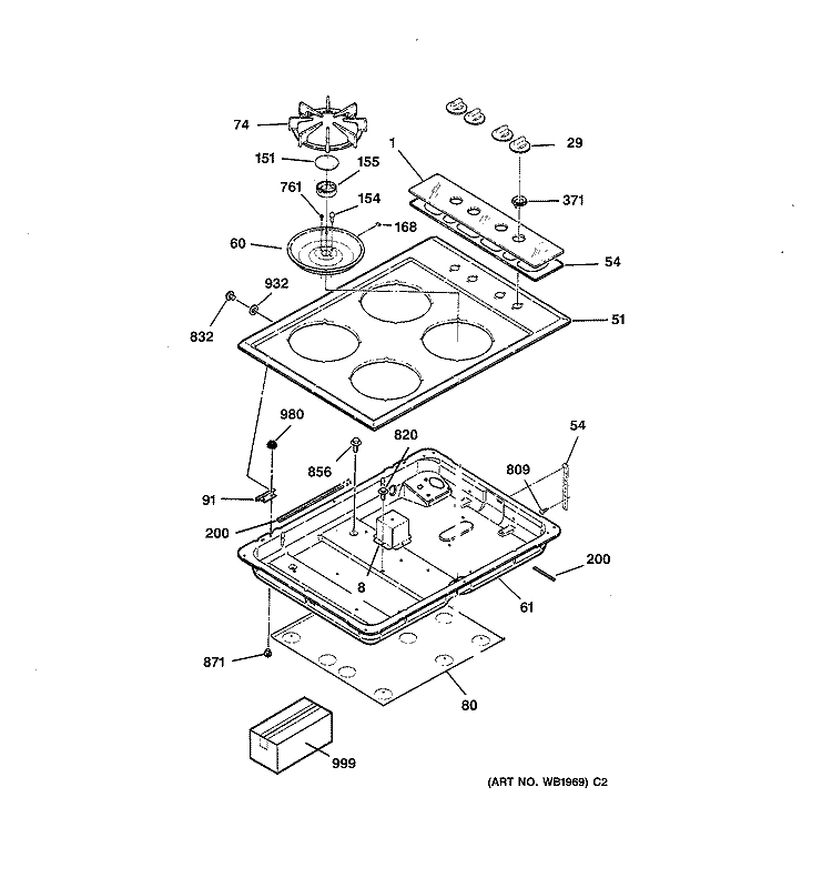 COOKTOP Diagram and Parts List for JGP326WEV2WW  General Electric Cooktop