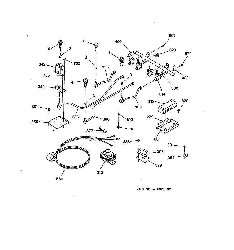 GAS & BURNER PARTS Diagram and Parts List for JGP326WEV2WW  General Electric Cooktop