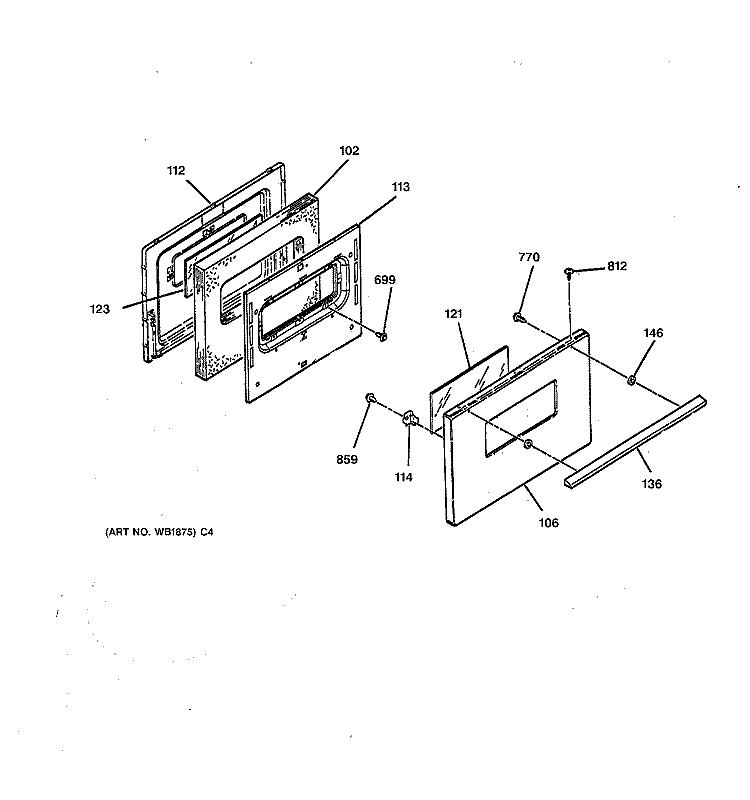 DOOR Diagram and Parts List for JBS05Y1AD  General Electric Range