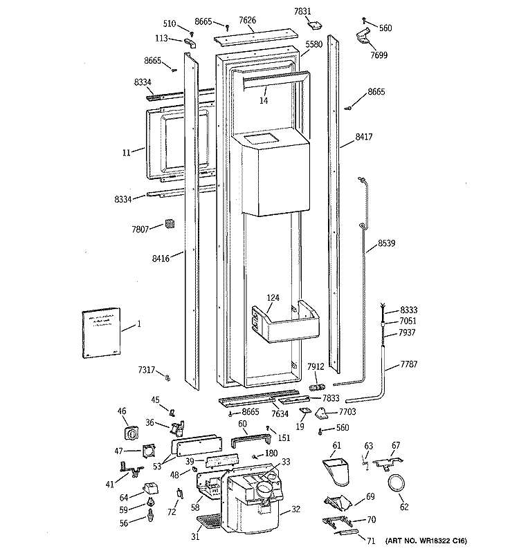 FREEZER DOOR Diagram and Parts List for ZISB42DYB  General Electric Refrigerator