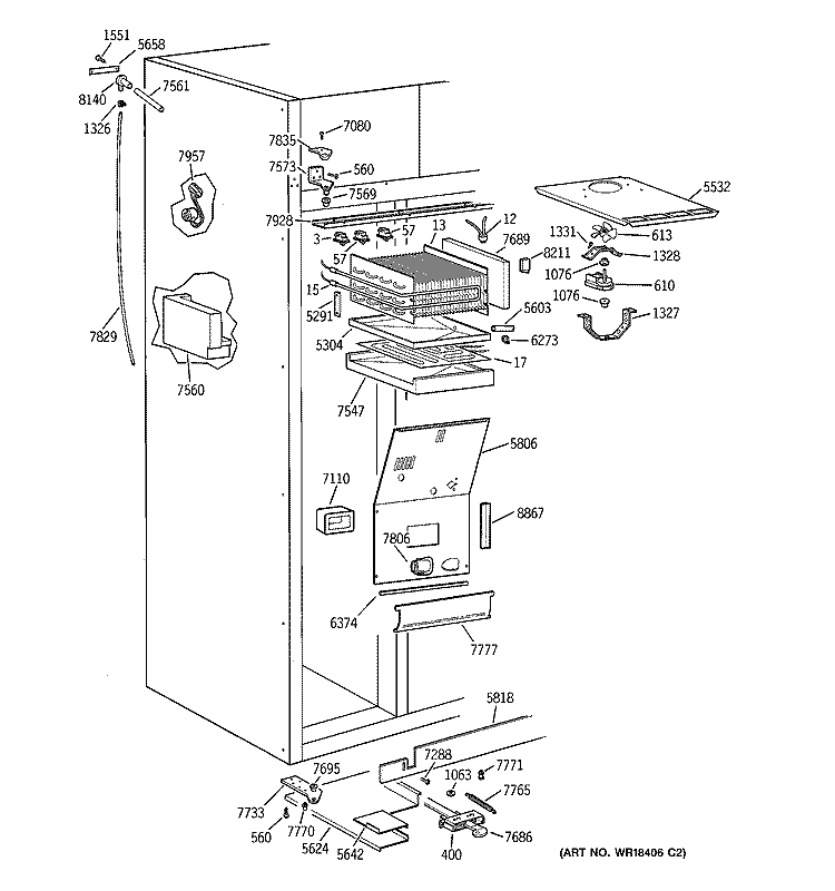 FREEZER SECTION Diagram and Parts List for ZISB42DYB  General Electric Refrigerator