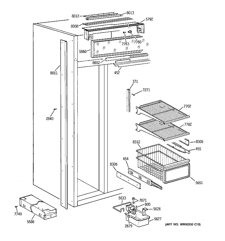 FREEZER SECTION Diagram and Parts List for ZISB42DYB  General Electric Refrigerator