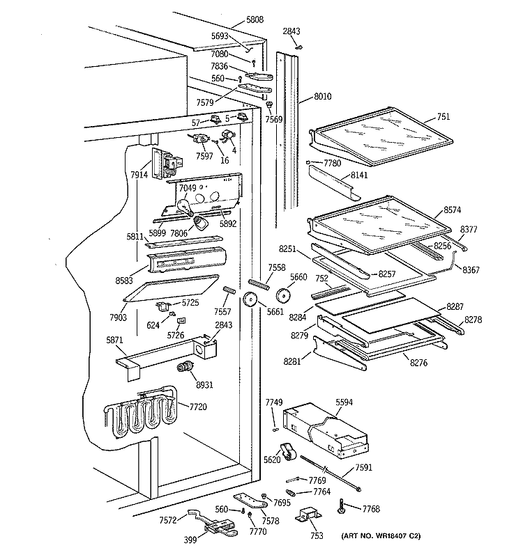 FRESH FOOD SECTION Diagram and Parts List for ZISB42DYB  General Electric Refrigerator