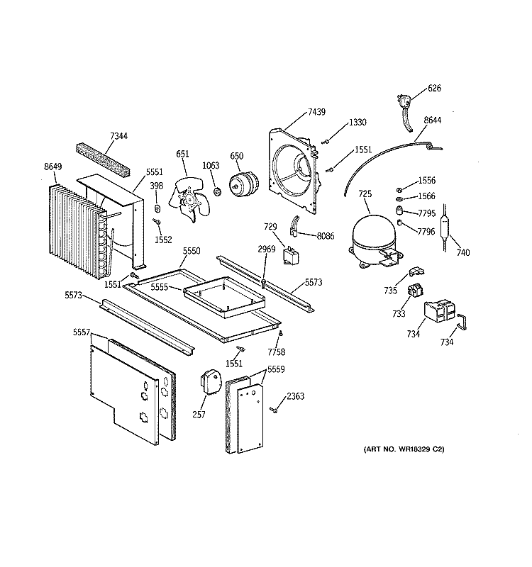 UNIT PARTS Diagram and Parts List for ZISB42DYB  General Electric Refrigerator