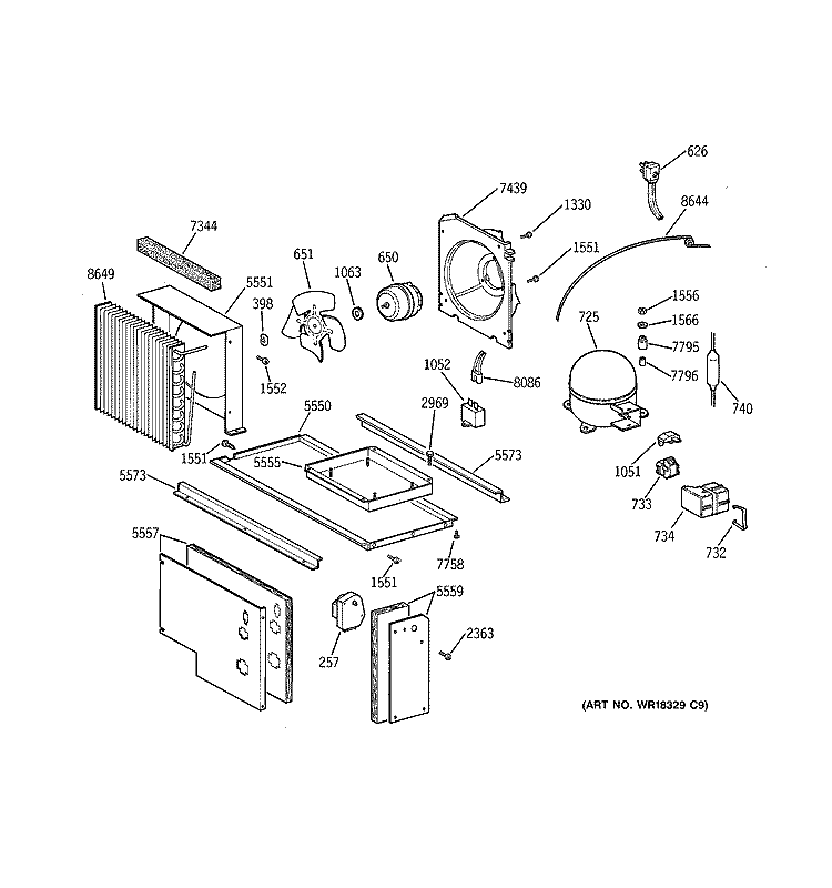 UNIT PARTS Diagram and Parts List for ZIS36NYB  General Electric Refrigerator
