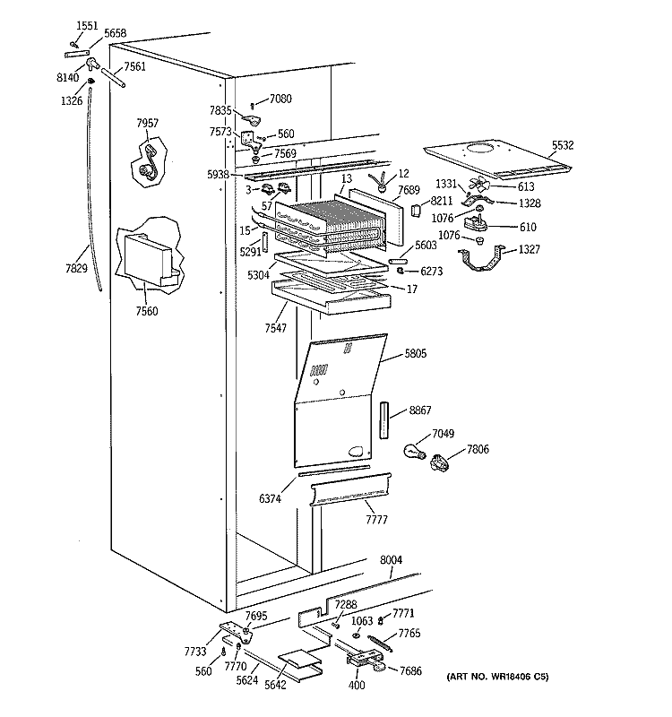 FREEZER SECTION Diagram and Parts List for ZIS42NYB  General Electric Refrigerator