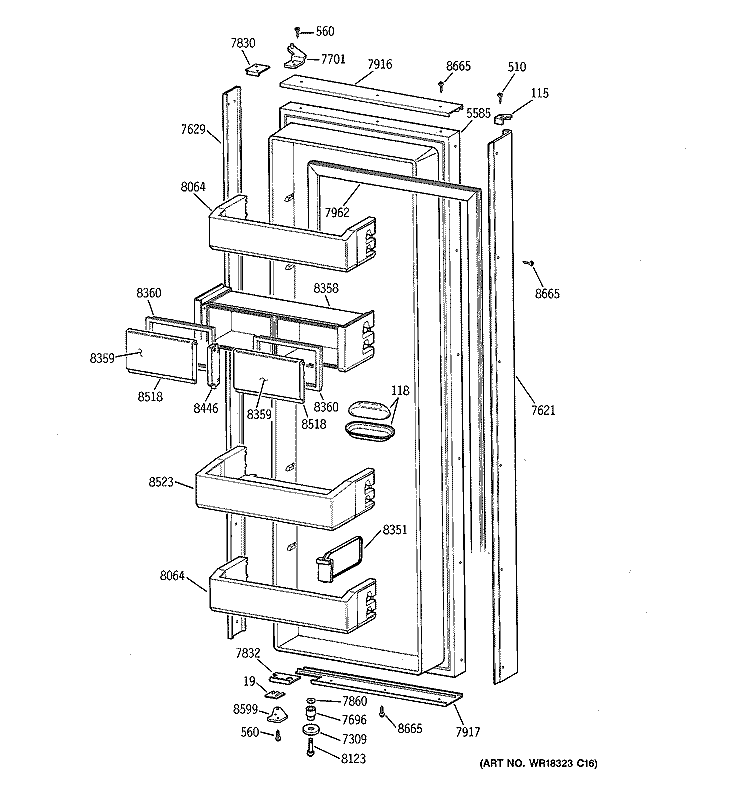 FRESH FOOD DOOR Diagram and Parts List for ZIS48NYB  General Electric Refrigerator