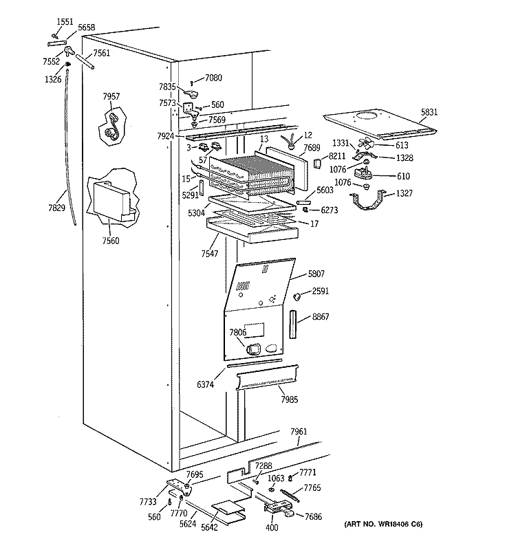 FREEZER SECTION Diagram and Parts List for ZIS48NYB  General Electric Refrigerator
