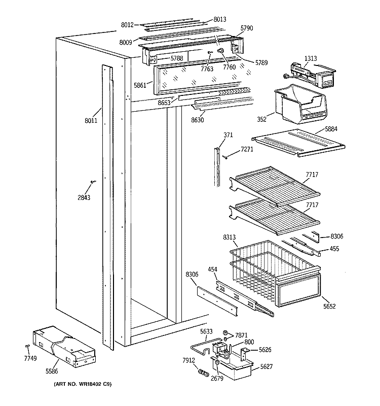 FREEZER SECTION Diagram and Parts List for ZIS48NYB  General Electric Refrigerator