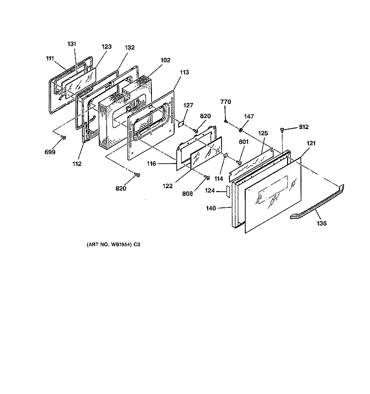 DOOR Diagram and Parts List for JGSP44AEV2AA  General Electric Range