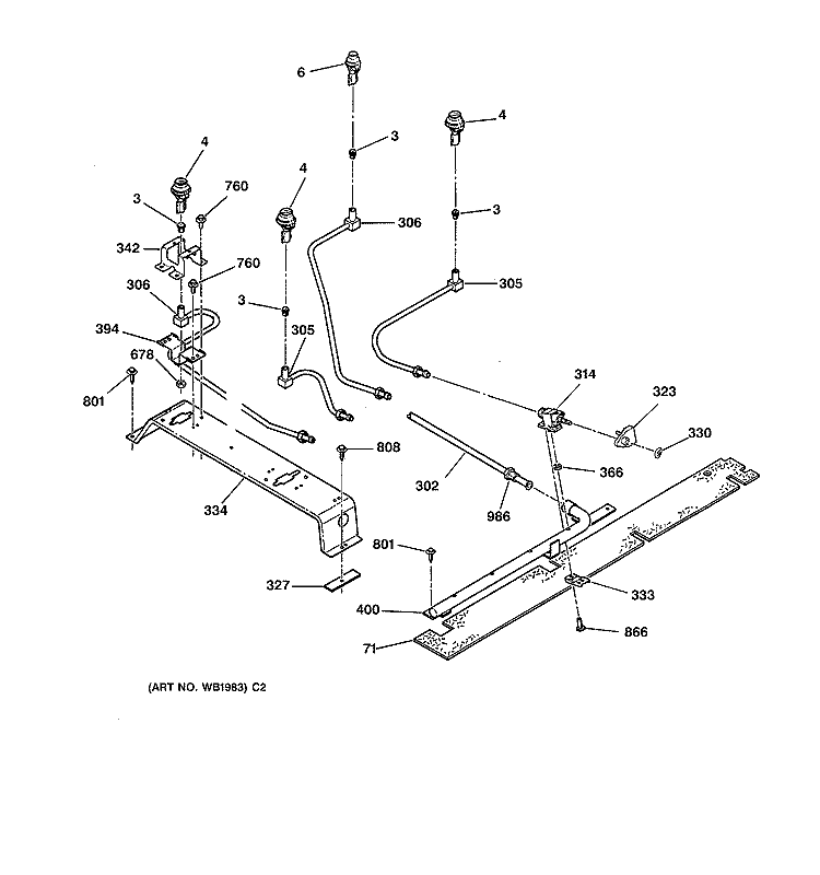 UPPER BURNER PARTS Diagram and Parts List for JGSP44AEV2AA  General Electric Range