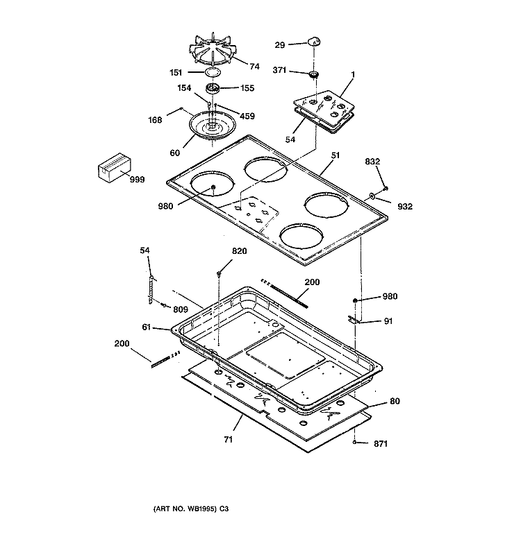 COOKTOP Diagram and Parts List for JGP626WEV4WW  General Electric Cooktop
