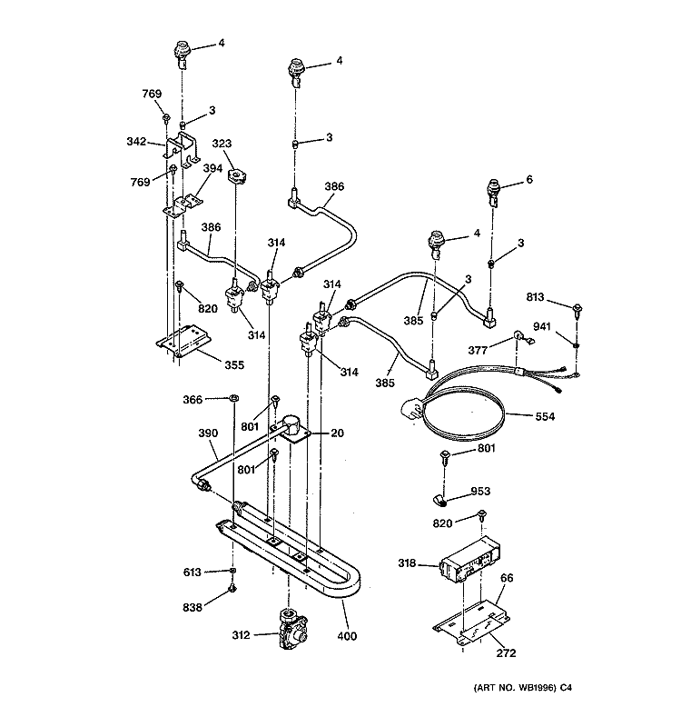 BURNER PARTS Diagram and Parts List for JGP626WEV4WW  General Electric Cooktop