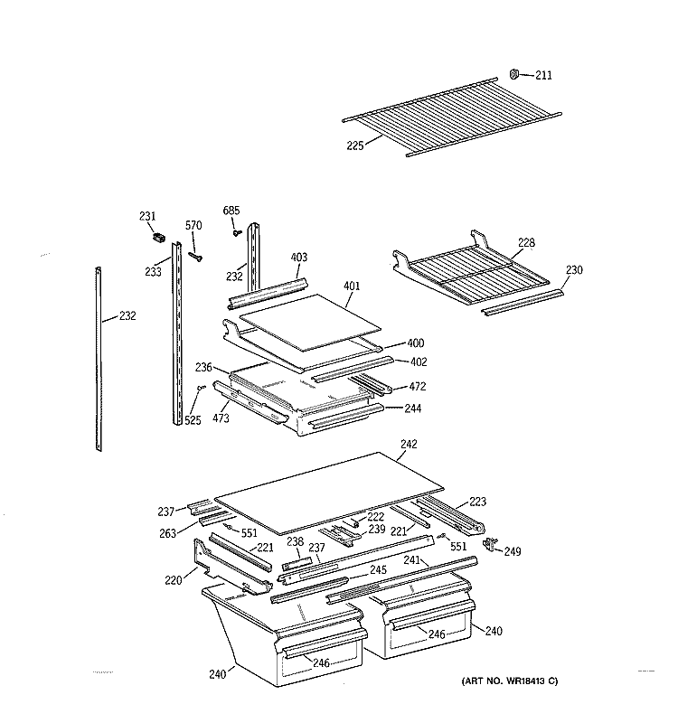 SHELF PARTS Diagram and Parts List for TBX19DIYGRAA  General Electric Refrigerator