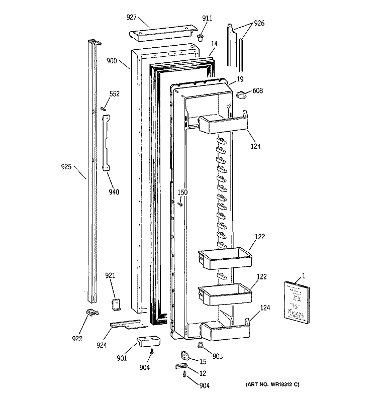 FREEZER DOOR Diagram and Parts List for TPJ24BIZAWW  General Electric Refrigerator