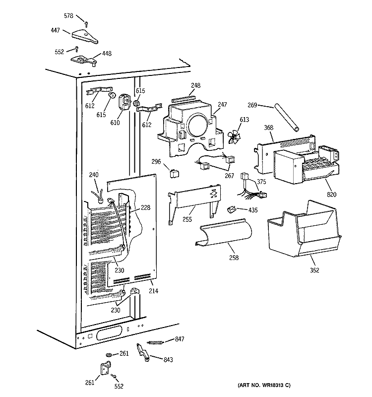 FREEZER SECTION Diagram and Parts List for TPJ24BIZAWW  General Electric Refrigerator