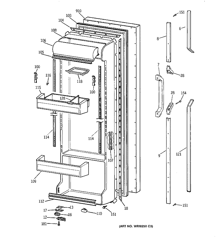 FRESH FOOD DOOR Diagram and Parts List for TFX22CRXFAA  General Electric Refrigerator