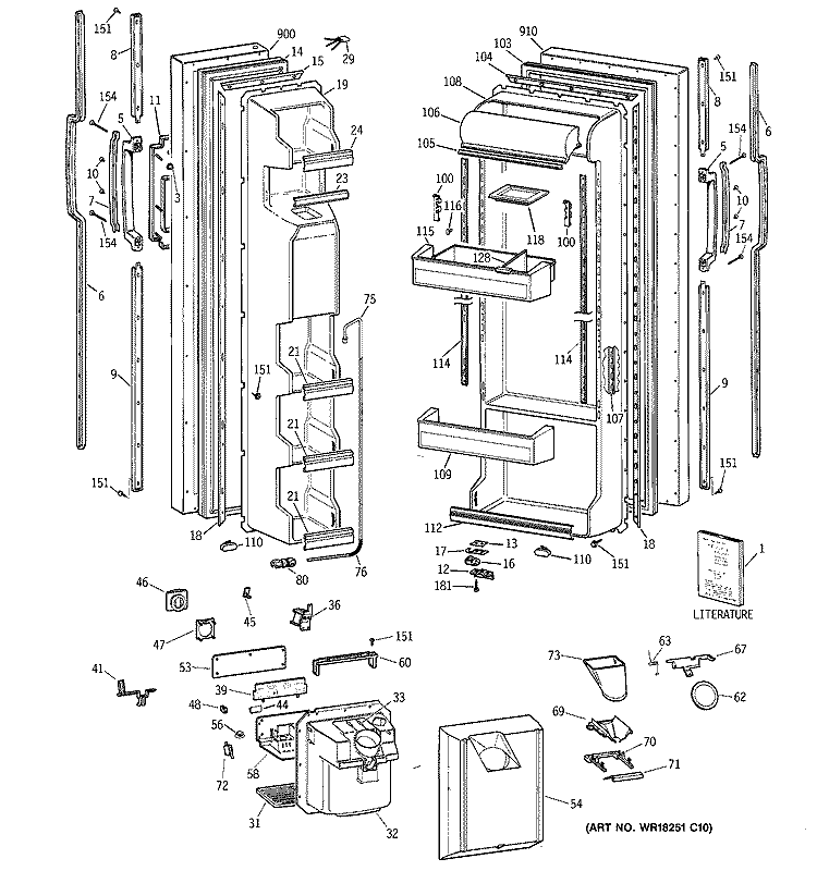 DOORS Diagram and Parts List for TFX22JWYFWW  General Electric Refrigerator