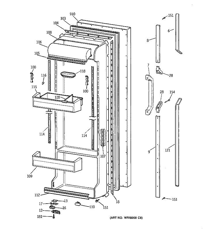 FRESH FOOD DOOR Diagram and Parts List for TFX22PRXFAA  General Electric Refrigerator