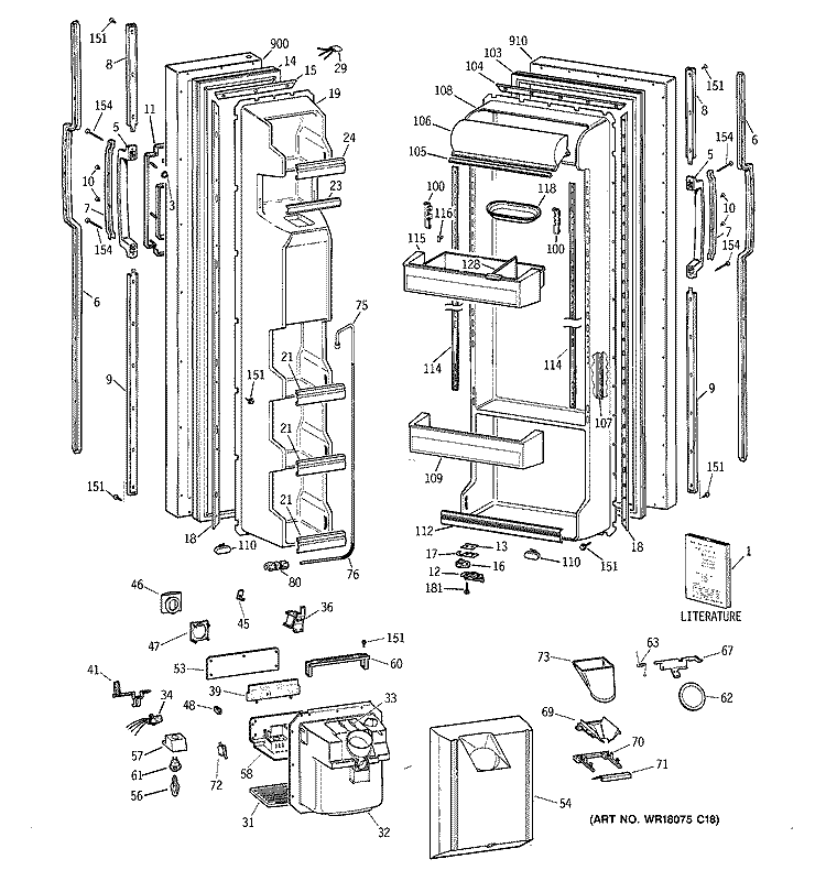 DOORS Diagram and Parts List for TFX22ZRXFAA  General Electric Refrigerator