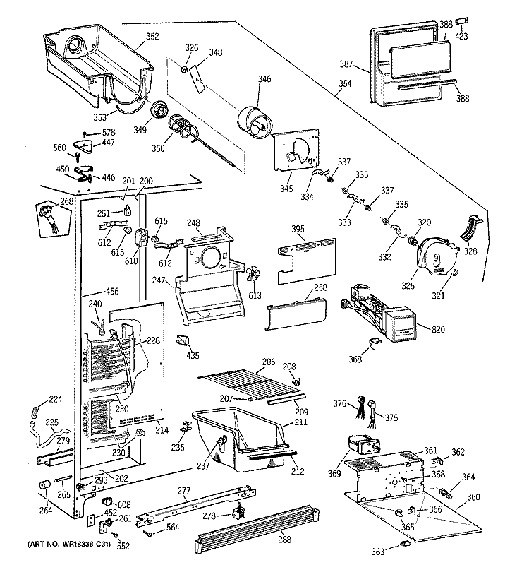 FREEZER SECTION Diagram and Parts List for TFX20NWXFWH  General Electric Refrigerator