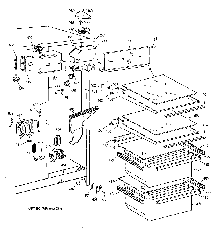 FRESH FOOD SECTION Diagram and Parts List for TFX20NWXFWH  General Electric Refrigerator