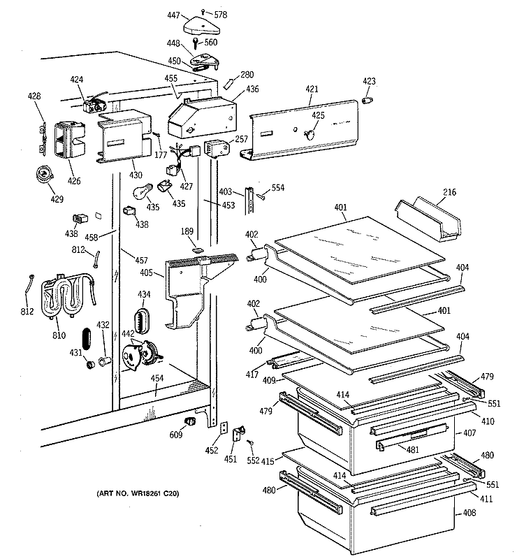 FRESH FOOD SECTION Diagram and Parts List for TFX25JRYFWW  General Electric Refrigerator