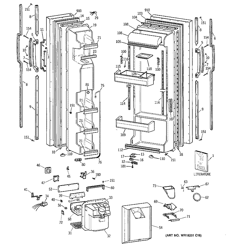 DOORS Diagram and Parts List for TFX25JWYFWW  General Electric Refrigerator