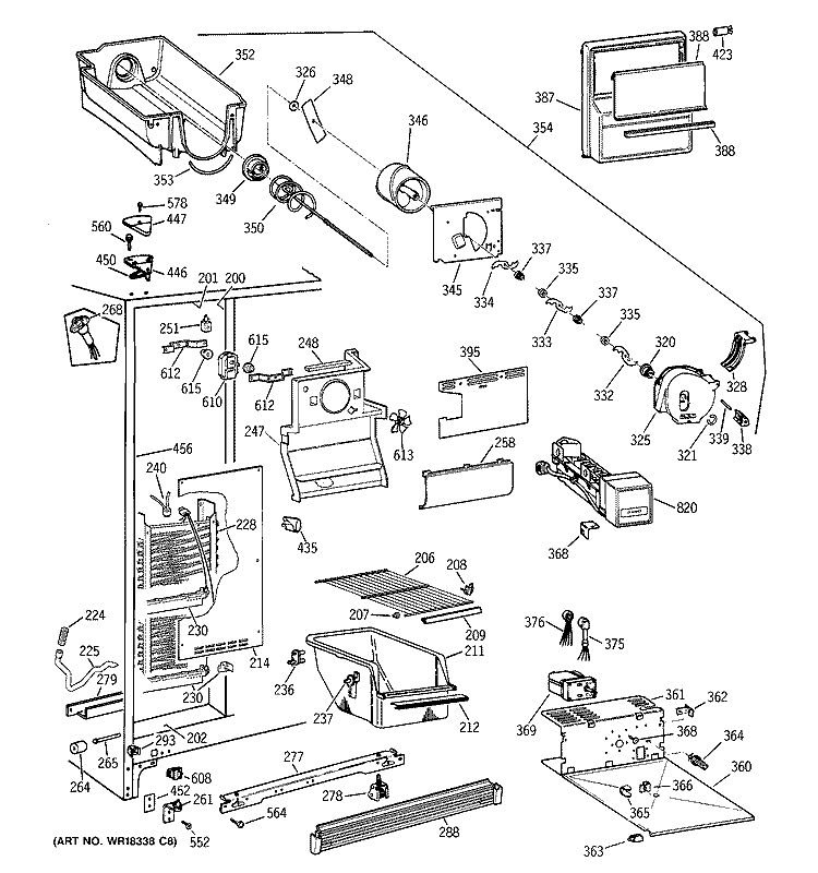 FREEZER SECTION Diagram and Parts List for TFX25JWYFWW  General Electric Refrigerator
