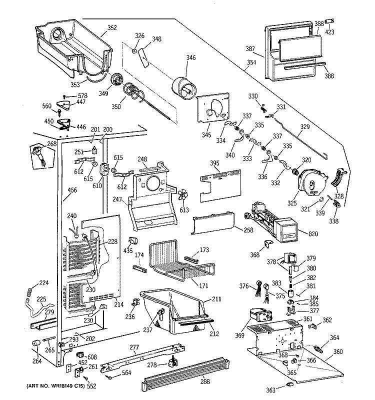 FREEZER SECTION Diagram and Parts List for TFX25PRYFBB  General Electric Refrigerator