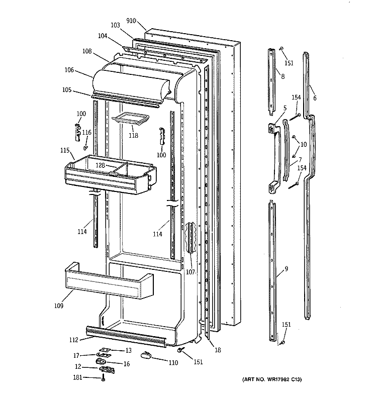 FRESH FOOD DOOR Diagram and Parts List for TFX25ZRYFWW  General Electric Refrigerator