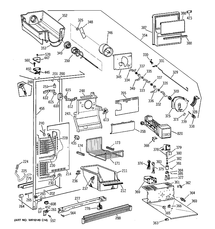 FREEZER SECTION Diagram and Parts List for TFX27PFXFWW  General Electric Refrigerator