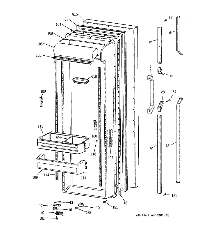 FRESH FOOD DOOR Diagram and Parts List for TFX27PRXFBB  General Electric Refrigerator