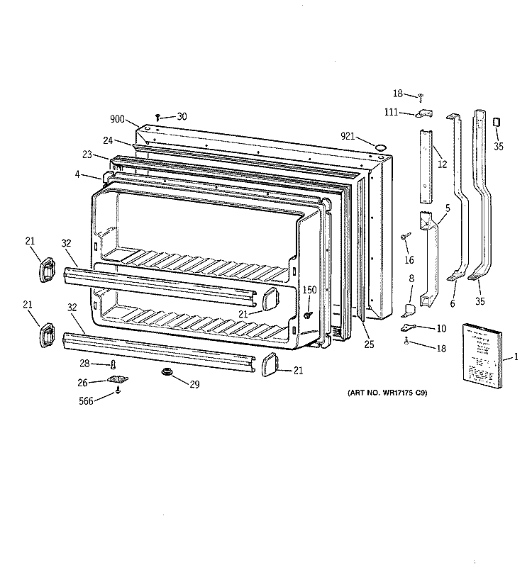FREEZER DOOR Diagram and Parts List for TBX18JIZBRAA  General Electric Refrigerator
